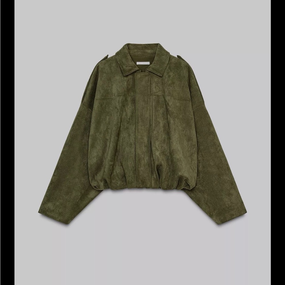Zara Suede Olive Green Bomber Jacket